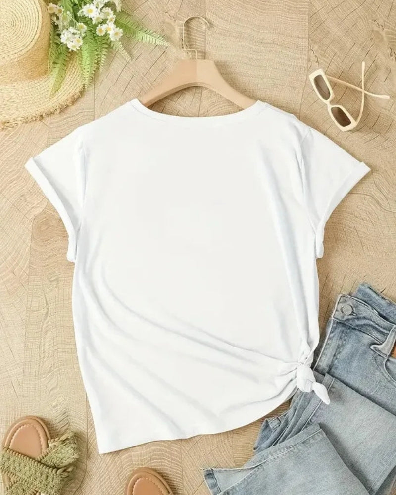 Marisa - T-shirt estiva da donna a maniche corte con motivo floreale