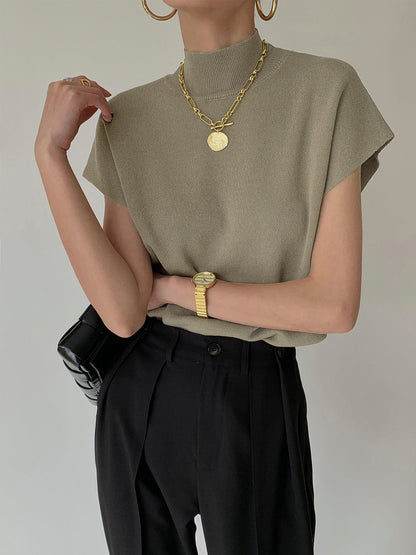 Stellara – Top casual de manga corta para mujer con cuello alto tipo S