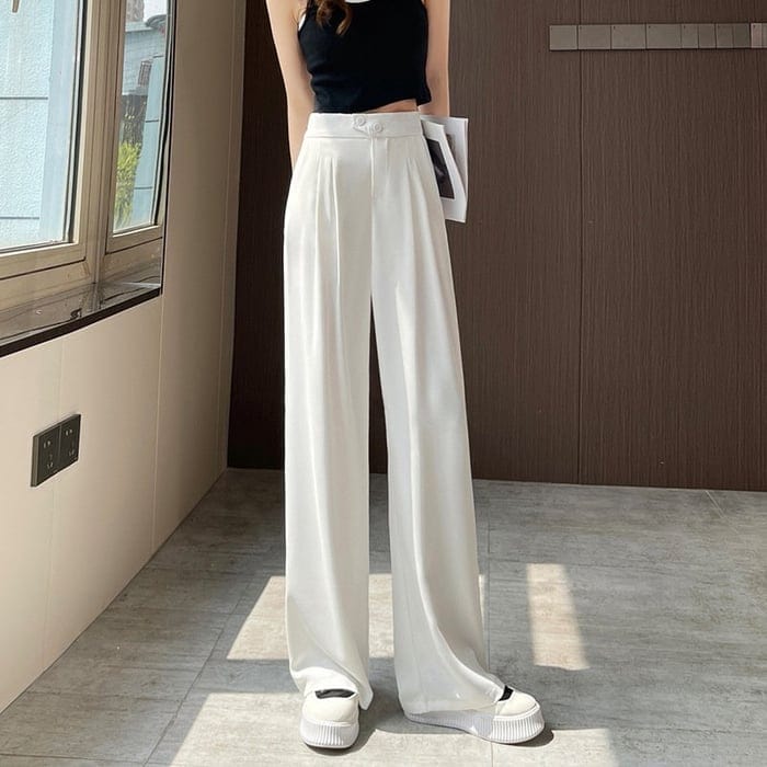 Elowyna - Pantaloni Donna a Vita Alta a Gamba Larga