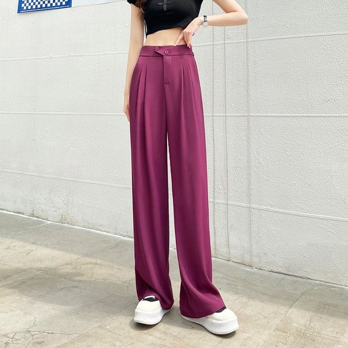 Elowyna - Pantaloni Donna a Vita Alta a Gamba Larga