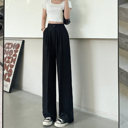 Elowyna - Pantaloni Donna a Vita Alta a Gamba Larga