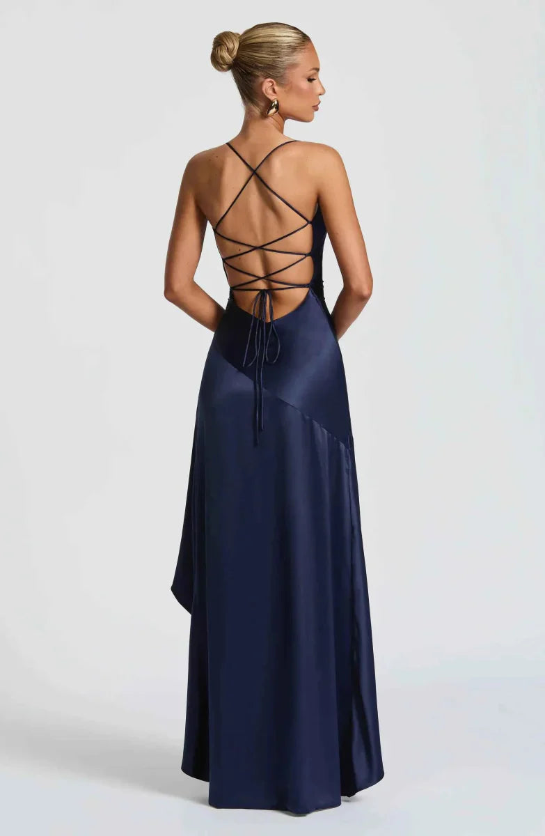 Women Satin Maxi Dress Spaghetti Strap Slit - Image 7