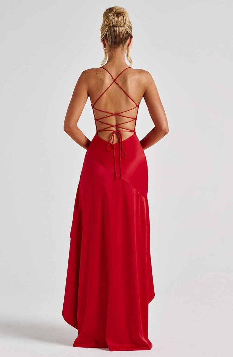 Women Satin Maxi Dress Spaghetti Strap Slit - Image 17