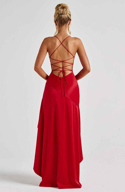 Women Satin Maxi Dress Spaghetti Strap Slit - Image 17