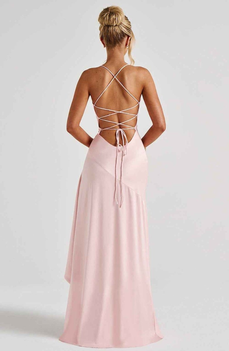 Women Satin Maxi Dress Spaghetti Strap Slit - Image 13