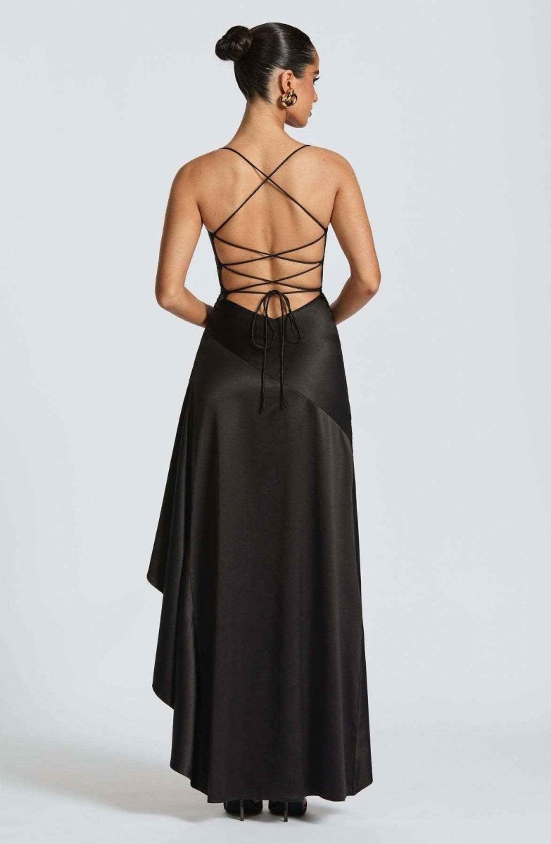Women Satin Maxi Dress Spaghetti Strap Slit - Image 9