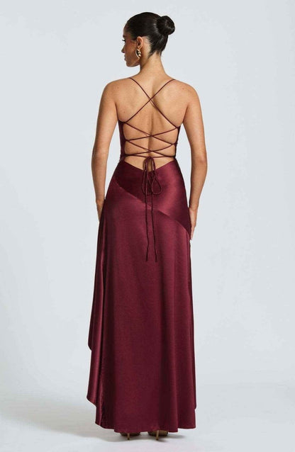 Women Satin Maxi Dress Spaghetti Strap Slit - Image 11