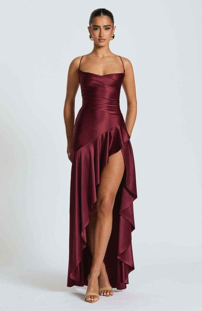 Women Satin Maxi Dress Spaghetti Strap Slit - Image 10