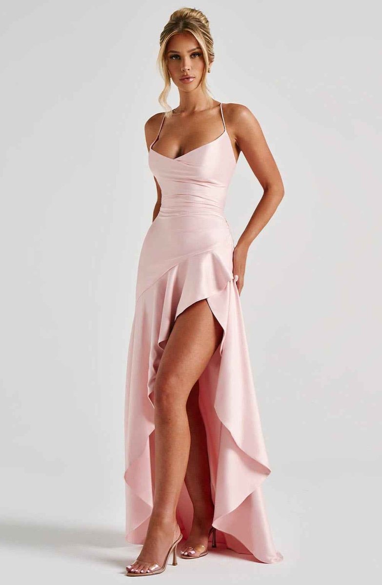 Women Satin Maxi Dress Spaghetti Strap Slit - Image 4
