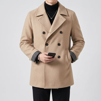 Men's Cropped Double-Breasted Trench Coat Wide Lapels