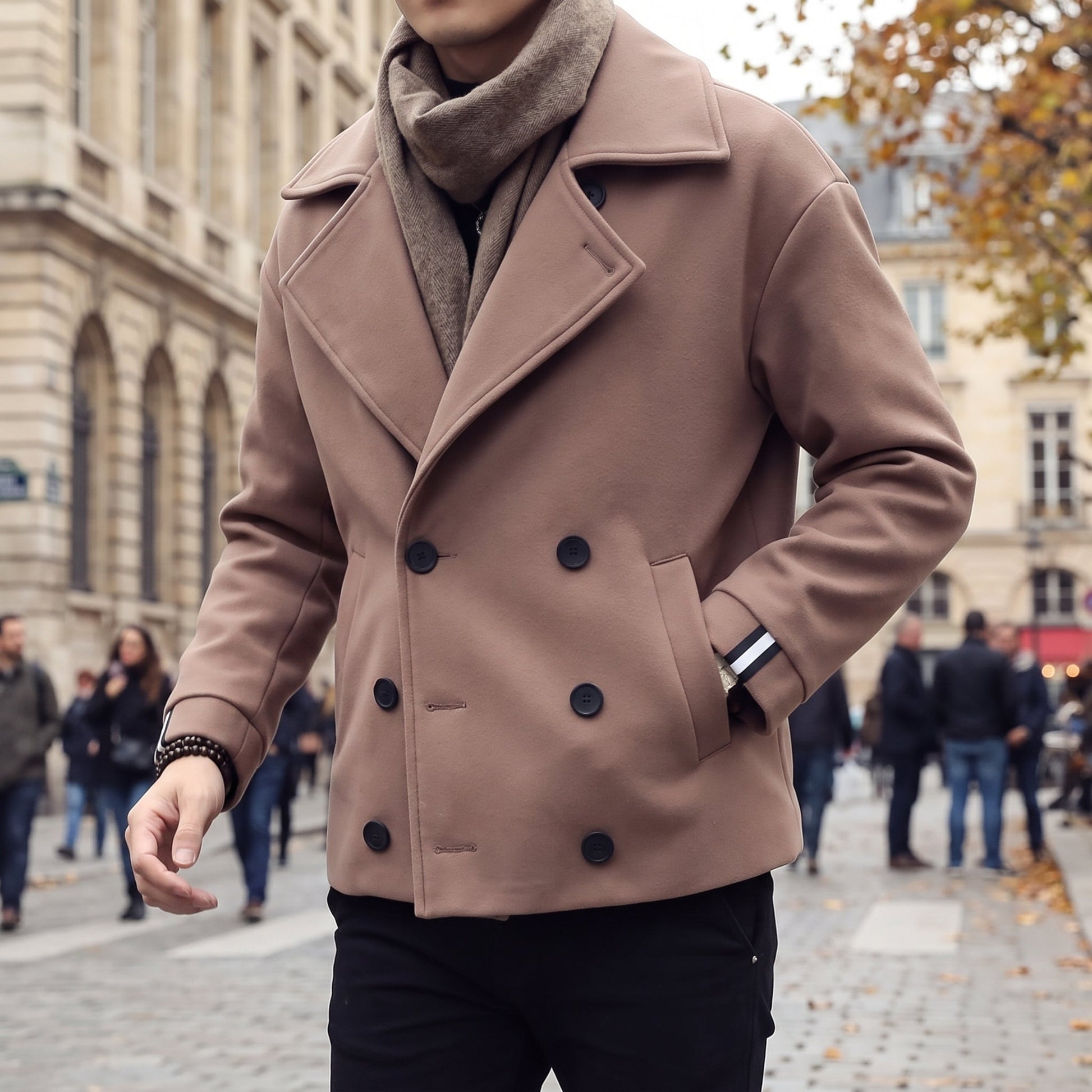 Men's Cropped Double-Breasted Trench Coat Wide Lapels - Image 5