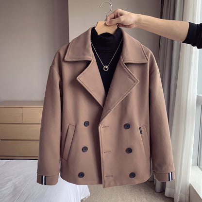 Men's Cropped Double-Breasted Trench Coat Wide Lapels - Image 4