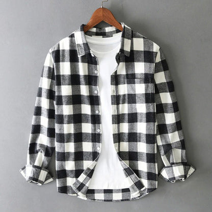 Men's Long Sleeve Plaid Button Up Shirt Spread Collar - Image 2