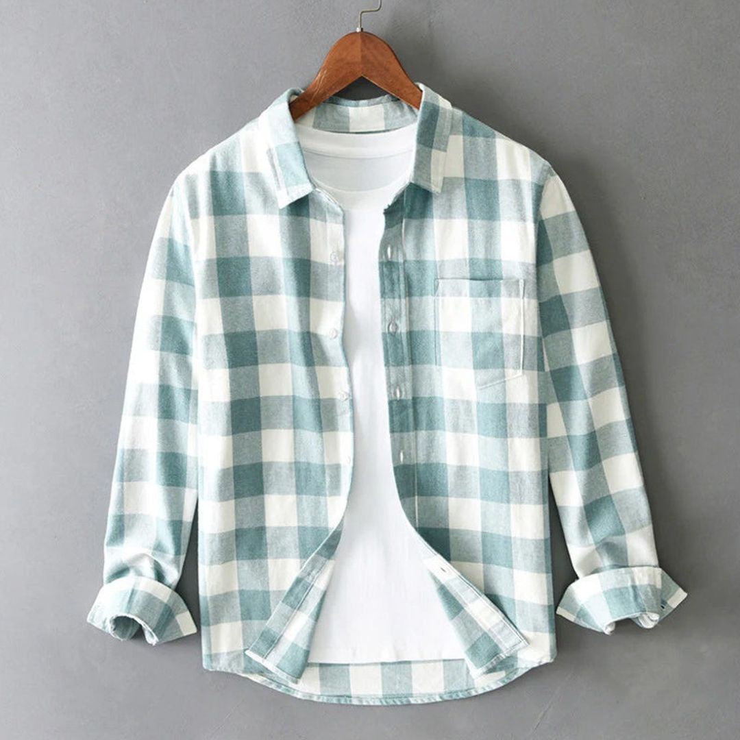 Men's Long Sleeve Plaid Button Up Shirt Spread Collar - Image 3