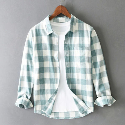 Men's Long Sleeve Plaid Button Up Shirt Spread Collar - Image 3