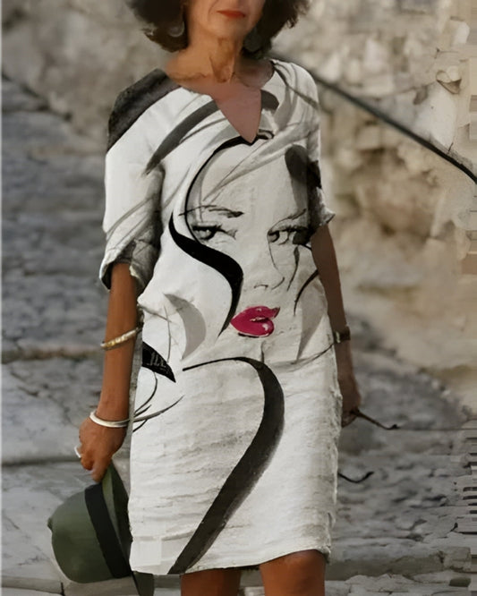 Oriana - Womens Graphic Print V Neck Midi Dress