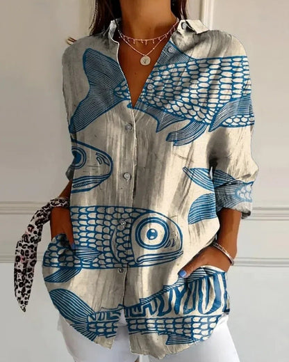 Virela - Damebluse med langærmet allover-print