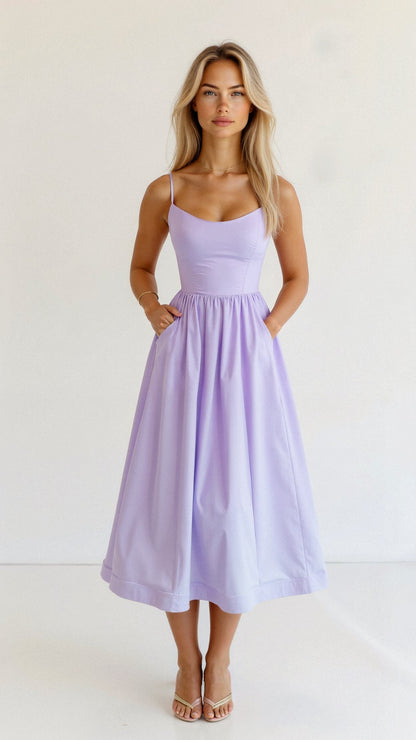 Women Spaghetti Strap A-Line Midi Dress - Image 3