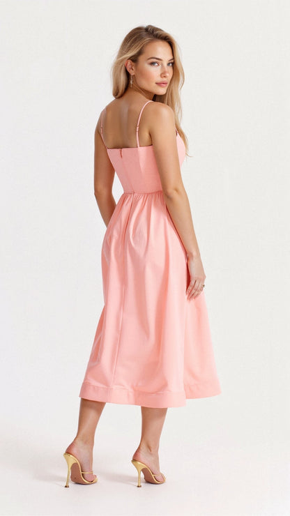 Women Spaghetti Strap A-Line Midi Dress - Image 5