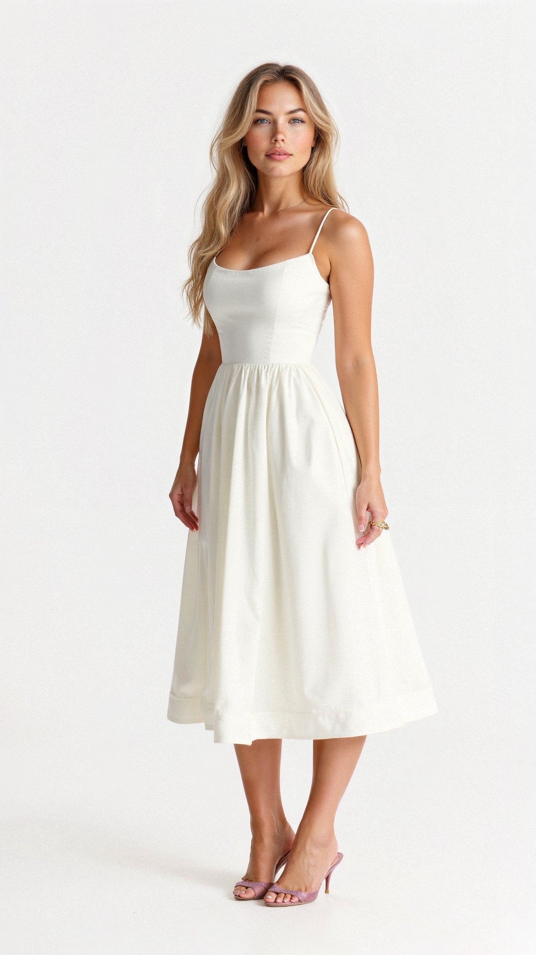 Women Spaghetti Strap A-Line Midi Dress - Image 4