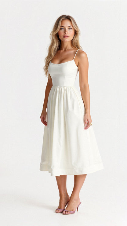 Women Spaghetti Strap A-Line Midi Dress - Image 4