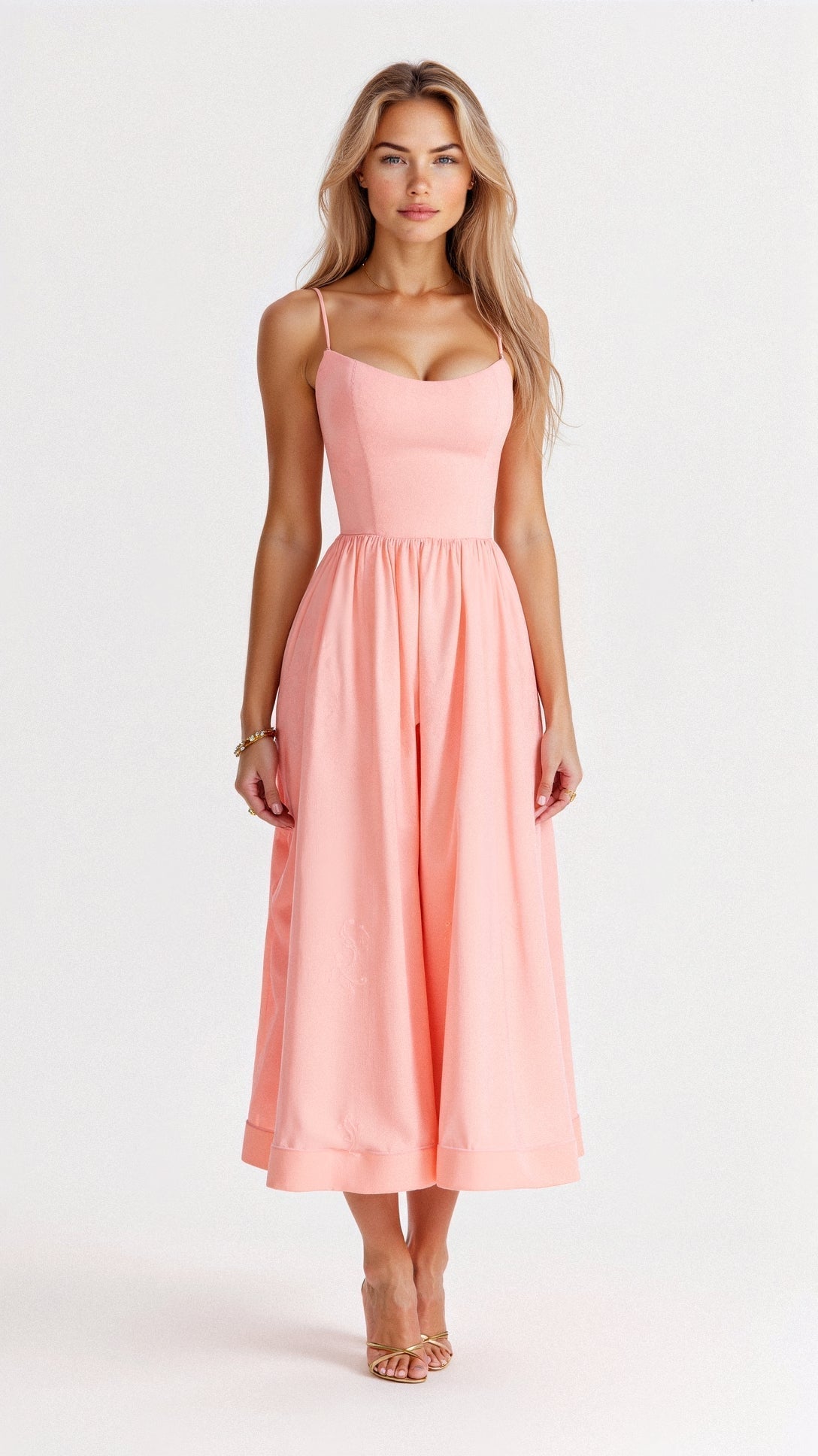 Women Spaghetti Strap A-Line Midi Dress
