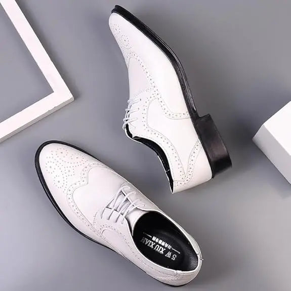 Wingtip Dress Shoes with Lace Closure and Uniform Surface for Men Azzoria