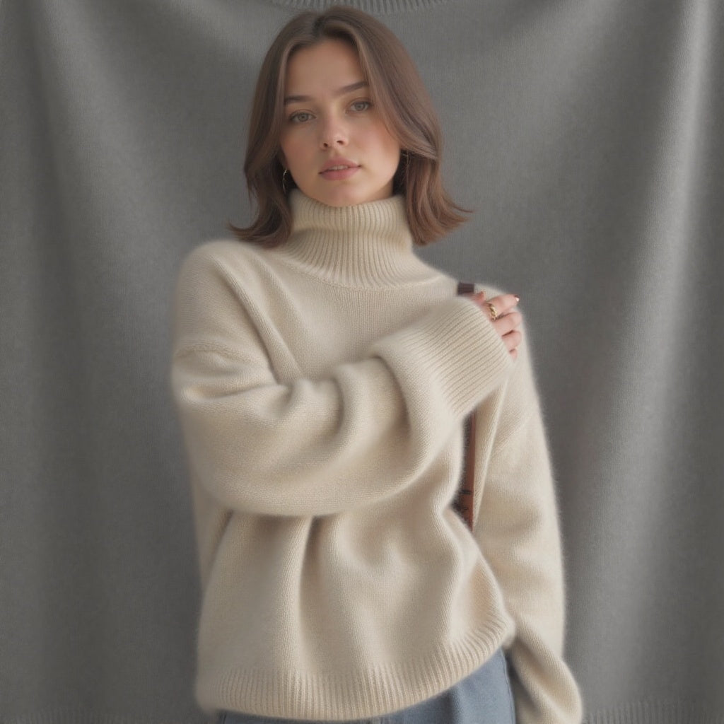 Olivia – Pull col roulé oversize en cachemire pour femmes