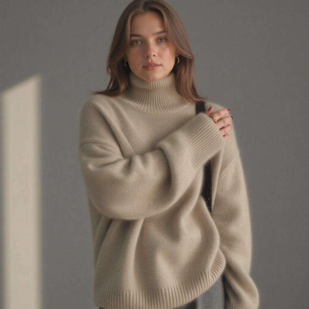 Olivia – Pull col roulé oversize en cachemire pour femmes