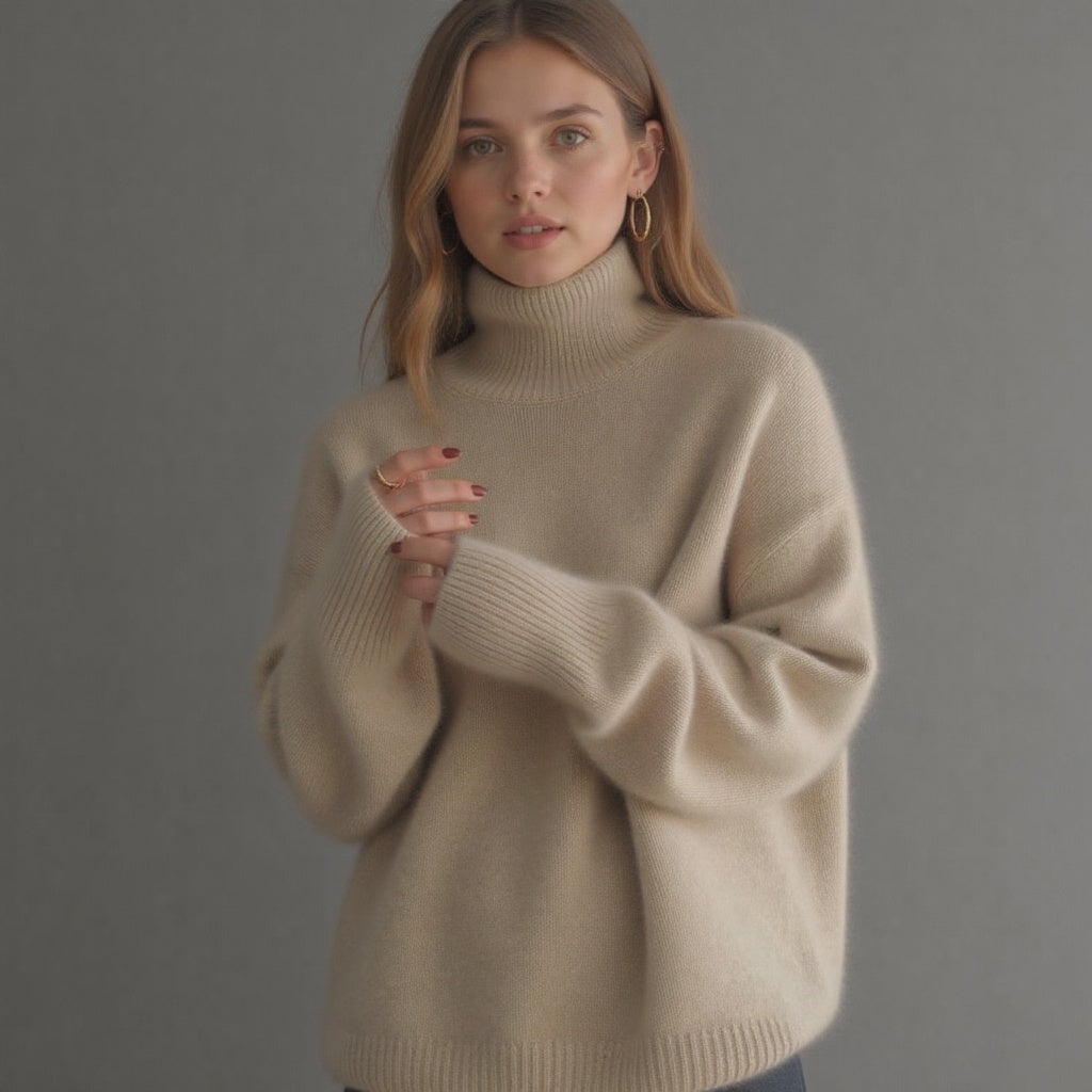 Olivia – Pull col roulé oversize en cachemire pour femmes