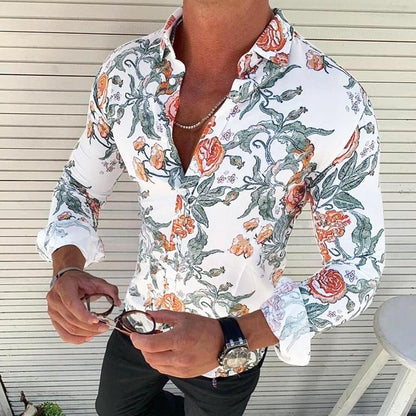 Kaelano - Chemise hawaïenne à manches longues pour homme à motif floral