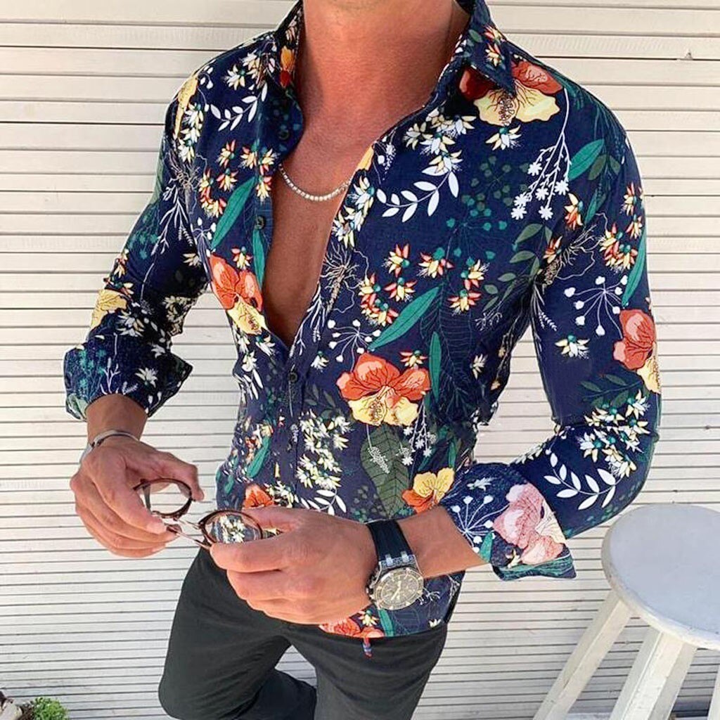Kaelano - Chemise hawaïenne à manches longues pour homme à motif floral