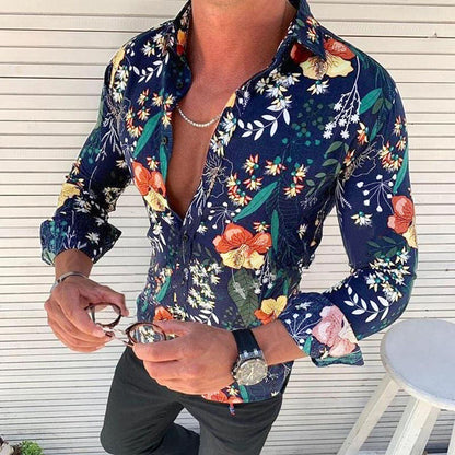 Kaelano - Chemise hawaïenne à manches longues pour homme à motif floral