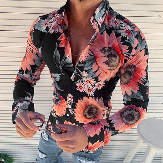 Kaelano - Mens Long Sleeve Floral Hawaiian Shirt