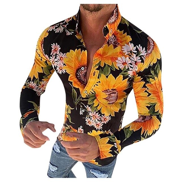 Kaelano - Chemise hawaïenne à manches longues pour homme à motif floral