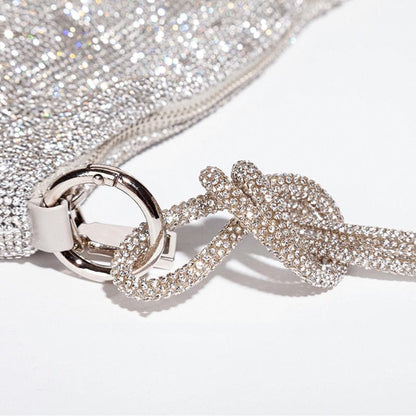 Women Rhinestone Evening Bag Knotted Strap Sparkly Clutch - Image 4