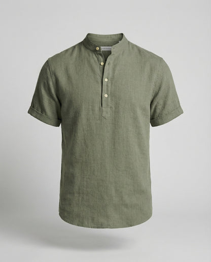 Men's Linen Short Sleeve Mandarin Collar Shirt - Image 5