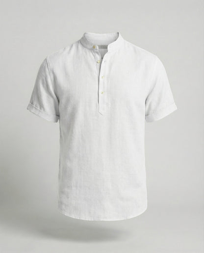 Men's Linen Short Sleeve Mandarin Collar Shirt - Image 8