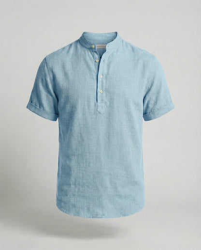 Men's Linen Short Sleeve Mandarin Collar Shirt - Image 7