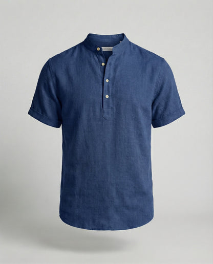 Men's Linen Short Sleeve Mandarin Collar Shirt - Image 10