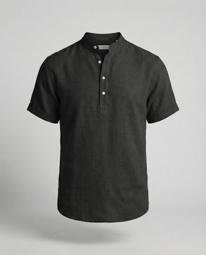 Men's Linen Short Sleeve Mandarin Collar Shirt - Image 9