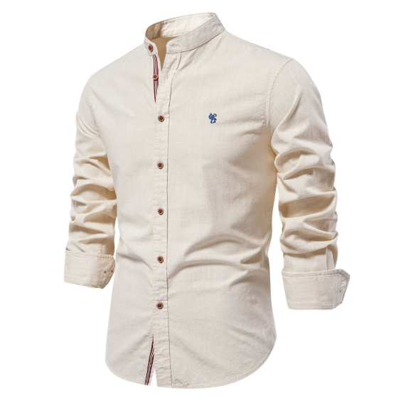 Tavionn - Chemise homme à manches longues avec col montant