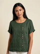 Elarish - Linen Round Neck Button Blouse