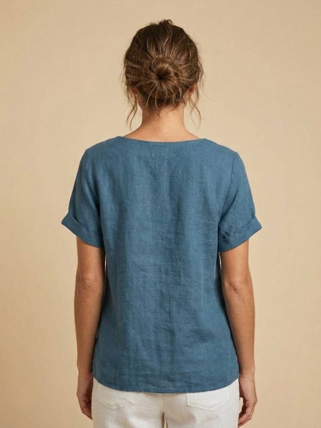 Elarish - Hørbluse med rund hals og knapper