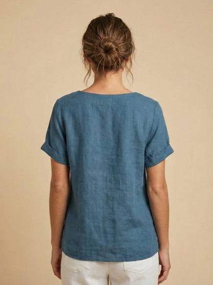 Elarish - Hørbluse med rund hals og knapper