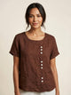 Elarish - Linen Round Neck Button Blouse
