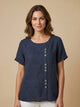 Elarish - Linen Round Neck Button Blouse