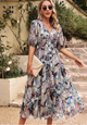 Roxelle - Floral Midi Dress Puff Sleeves