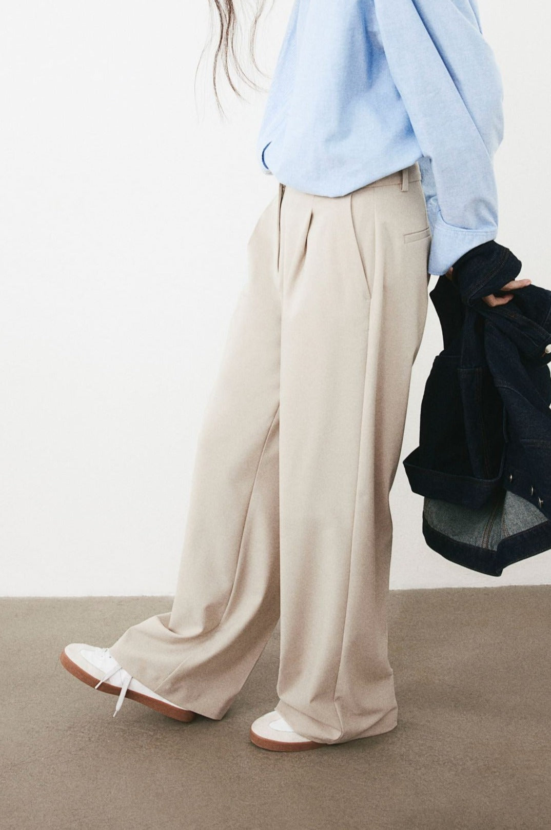 Erissa - Wide Leg Straight Cut Pleated Ladies Trousers