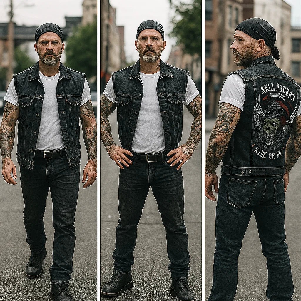 Men's Denim Motorcycle Vest Biker Sleeveless Club Style - Image 3